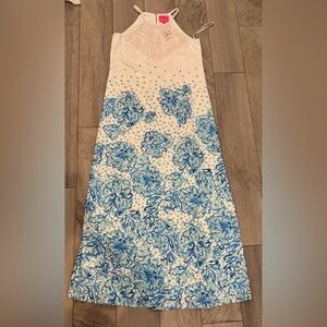 Lilly Pulitzer White & Blue Crochet and Floral Detail Maxi Dress